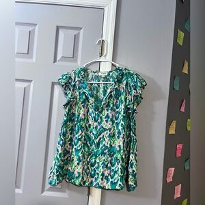 Umgee Green and Pink Patterned Blouse